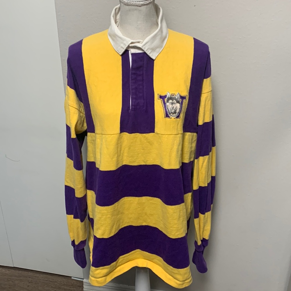 University of Washington Rugby Polo in Purple and Yellow with Contrast Collar